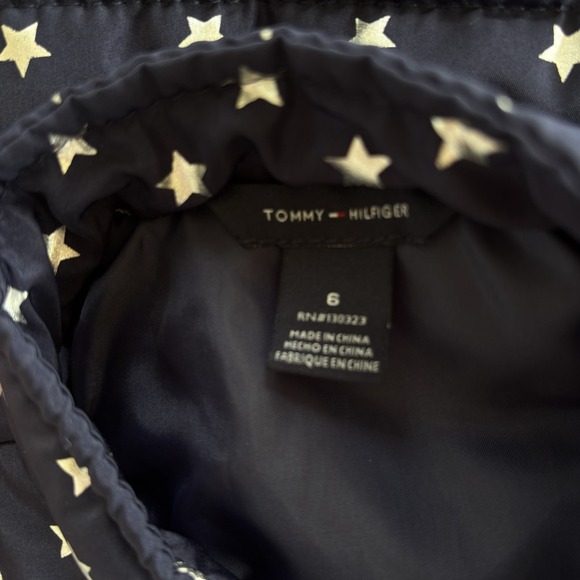 Tommy Hilfiger Snap Up Puffer Vest Girl's 6 Blue Shiny Silver Stars Logo - Picture 4 of 5